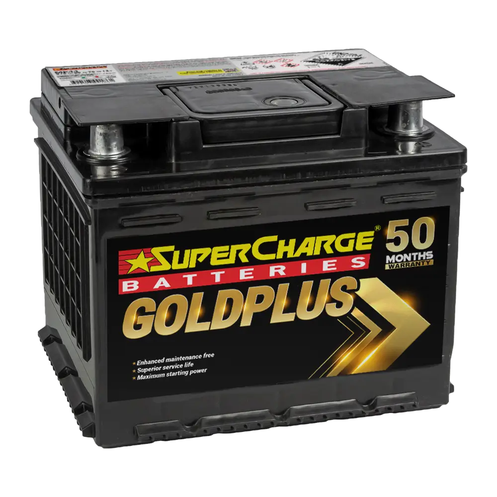 Supercharge Batteries MF44 GoldPlus, maintenance-free battery for European automotive applications with high-purity lead and tropicalised power plates.