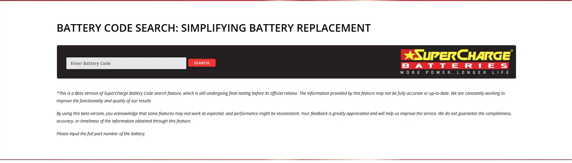 Supercharge Battery Search Code